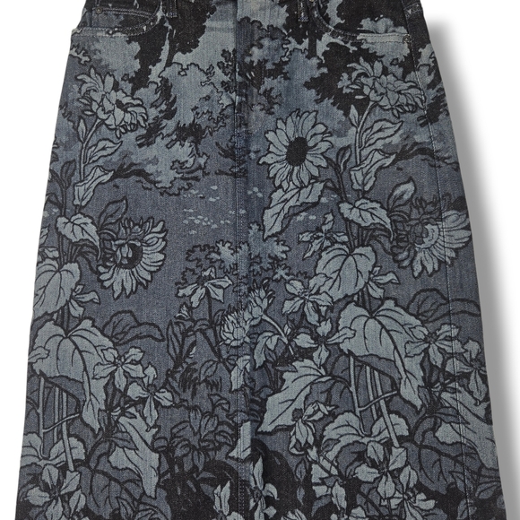 Mother The Swooner Straight A Midi Skirt Blue Denim Floral Sing Me To Sleep 25 - Picture 6 of 15